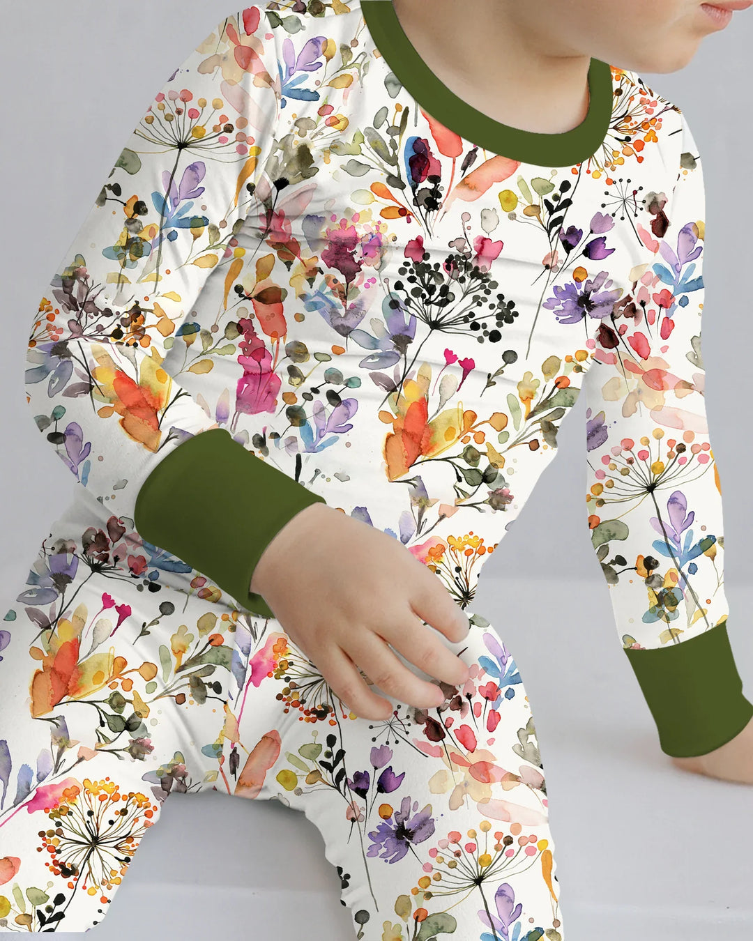 Wildflower Watercolor Garden Bamboo Two Piece Long Sleeve Pajama Set