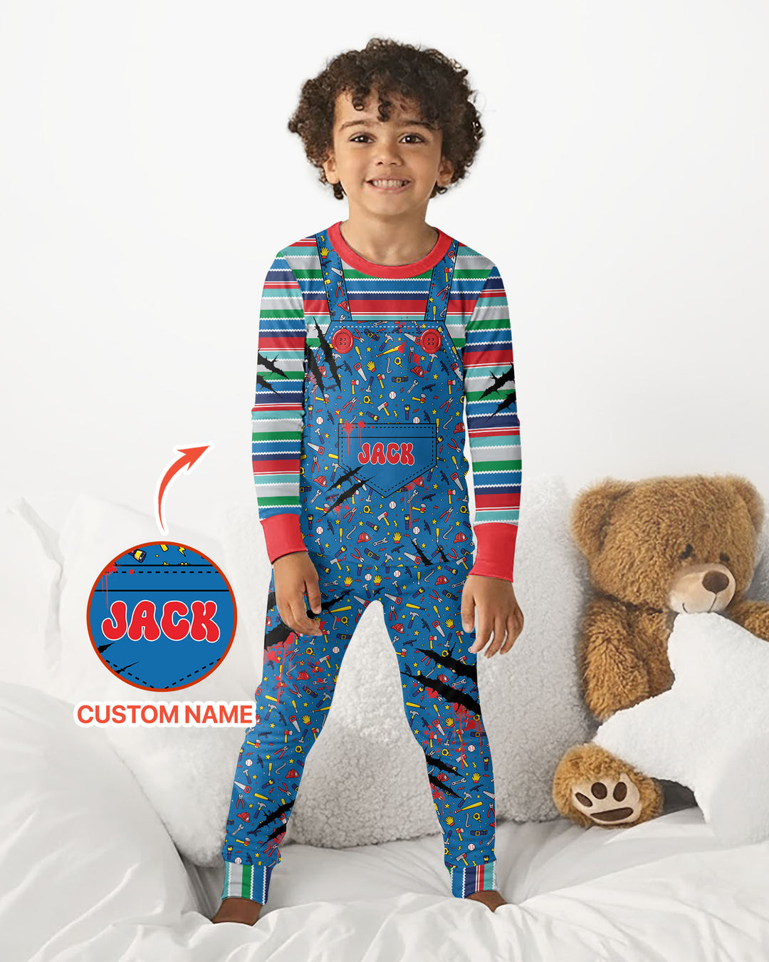 Custom Name Creepy Doll Halloween Bamboo Two Piece Long Sleeve Pajama Set