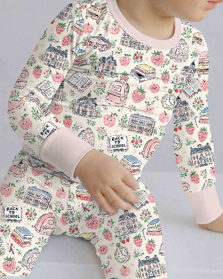 Coquette Strawberry School Days Bamboo Two Piece Long Sleeve Pajama Set