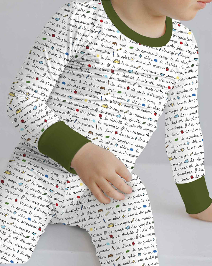 French Classroom Notes Bamboo Two Piece Long Sleeve Pajama Set
