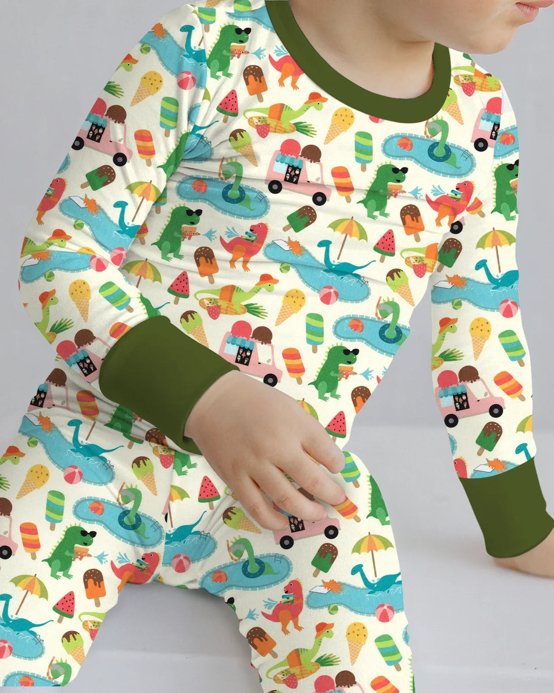 Dino Summer Splash Bamboo Two Piece Long Sleeve Pajama Set