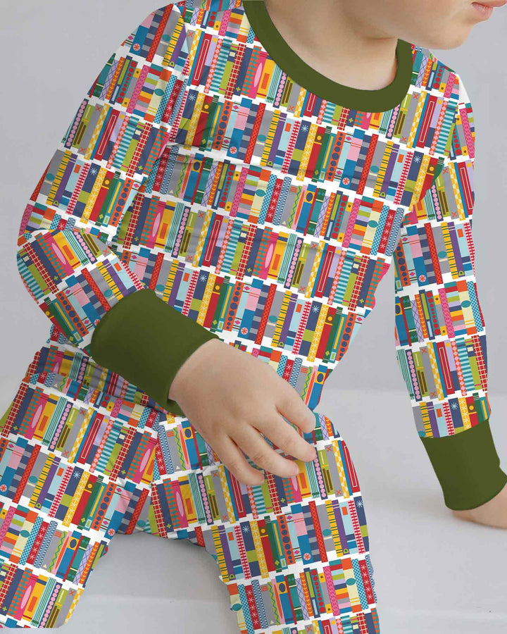 Rainbow Bookshelf Bamboo Two Piece Long Sleeve Pajama Set