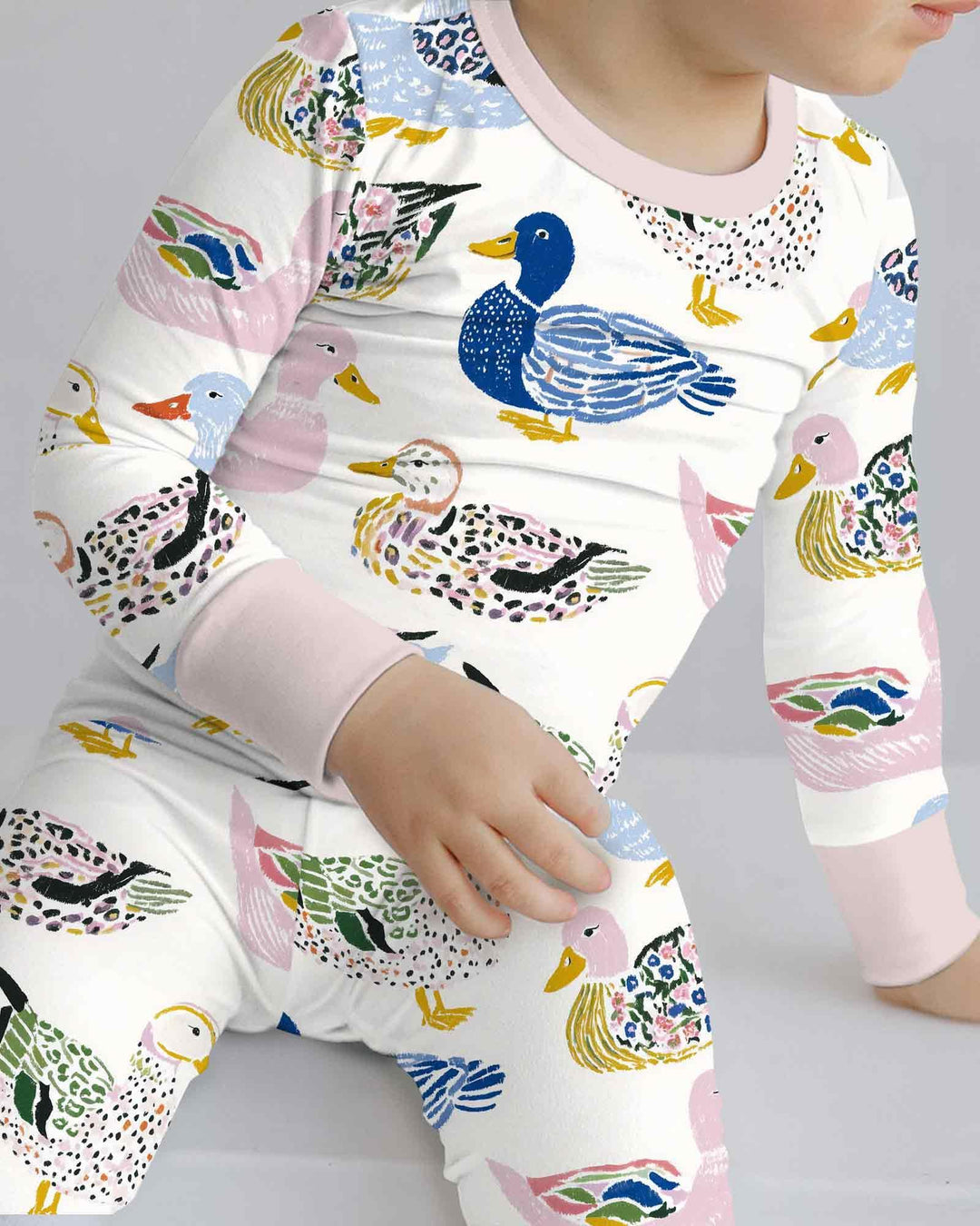Whimsical Garden Ducks Bamboo Two Piece Long Sleeve Pajama Set