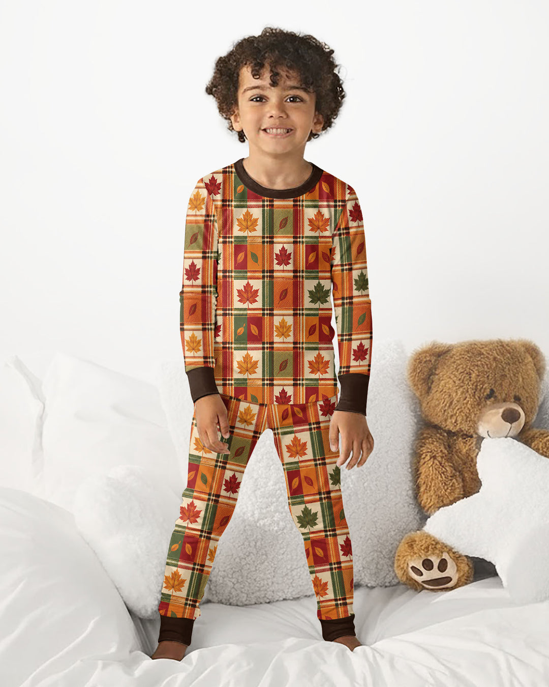 Maple Leaf Fall Vintage Plaid Bamboo Two Piece Long Sleeve Pajama Set