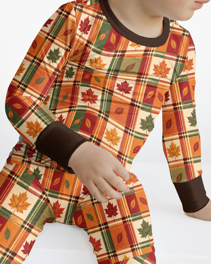 Maple Leaf Fall Vintage Plaid Bamboo Two Piece Long Sleeve Pajama Set