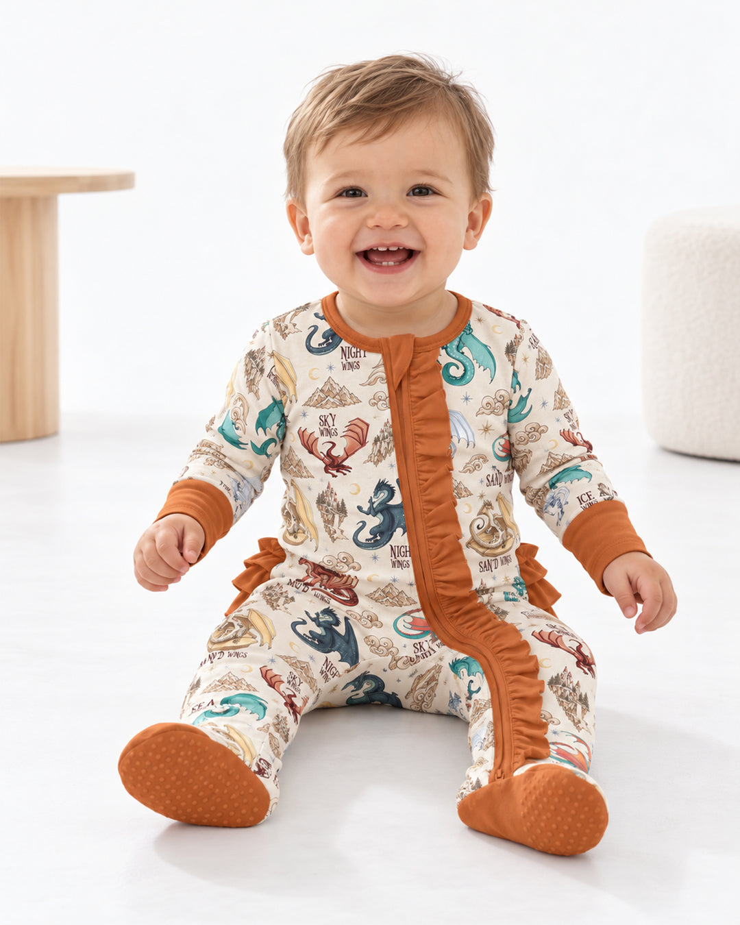Elemental Dragons Bamboo Zipper Ruffle Footie