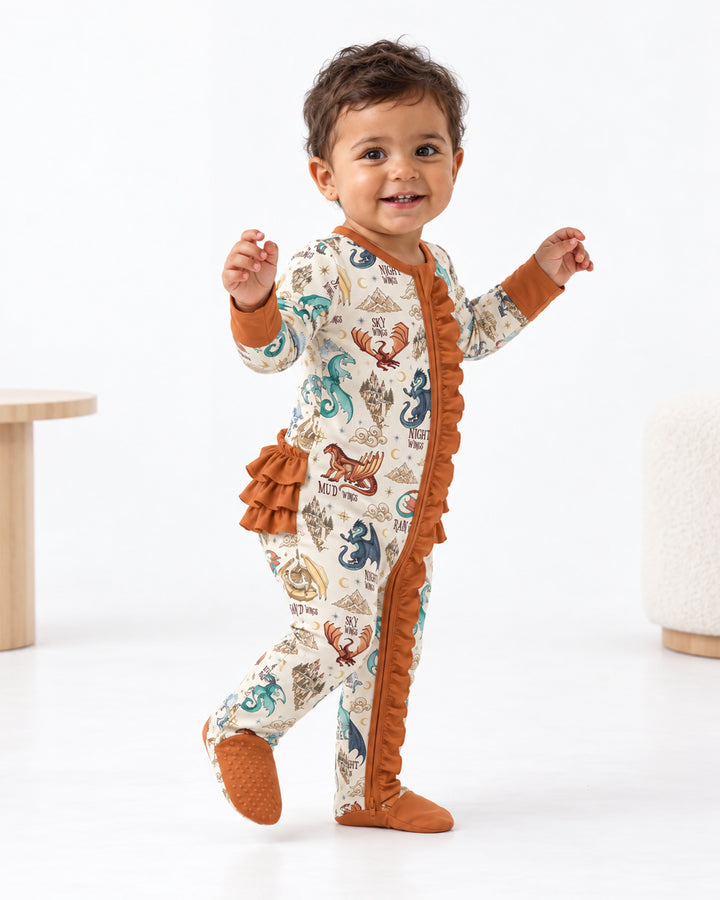Elemental Dragons Bamboo Zipper Ruffle Footie