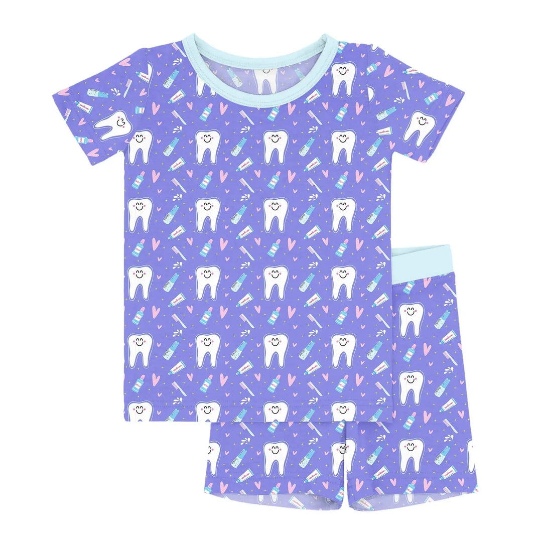 Brushing Teeth Two-Piece Short Sleeve Shorts Pajama Set , Brushing Teeth Two-Piece Short Sleeve Shorts Pajama Set - 12-18M