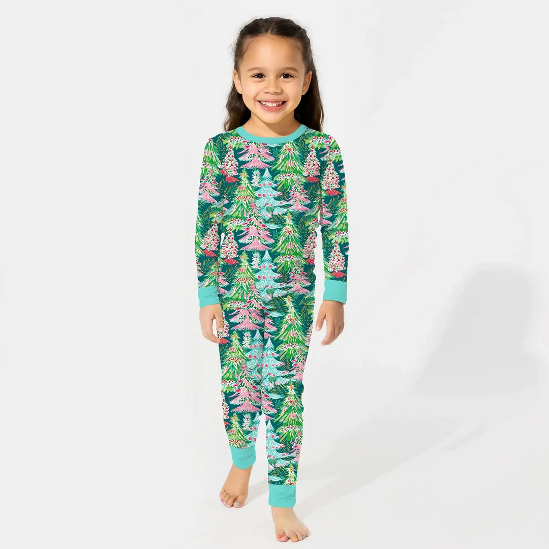 Brushstroke Merry Trees Two Piece Long Sleeve Pajama Set , Brushstroke Merry Trees Two Piece Long Sleeve Pajama Set - 12-18M