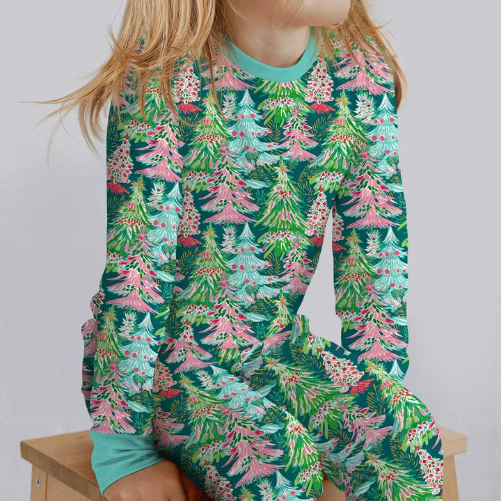 Brushstroke Merry Trees Two Piece Long Sleeve Pajama Set , Brushstroke Merry Trees Two Piece Long Sleeve Pajama Set - 12-18M