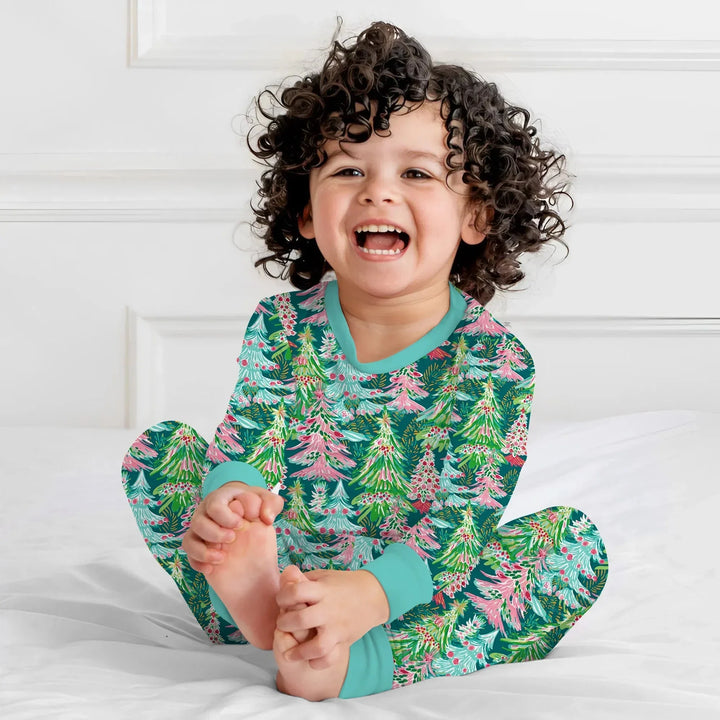 Brushstroke Merry Trees Two Piece Long Sleeve Pajama Set , Brushstroke Merry Trees Two Piece Long Sleeve Pajama Set - 12-18M