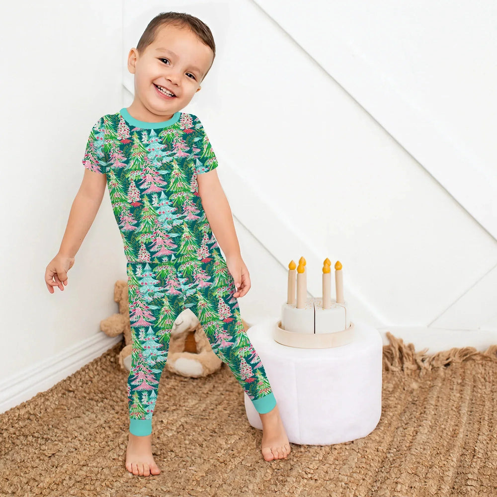 Brushstroke Merry Trees Two Piece Short Sleeve Pajama Set , Brushstroke Merry Trees Two Piece Short Sleeve Pajama Set - 12-18M
