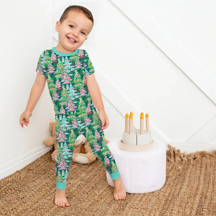 Brushstroke Merry Trees Two Piece Short Sleeve Pajama Set , Brushstroke Merry Trees Two Piece Short Sleeve Pajama Set - 12-18M