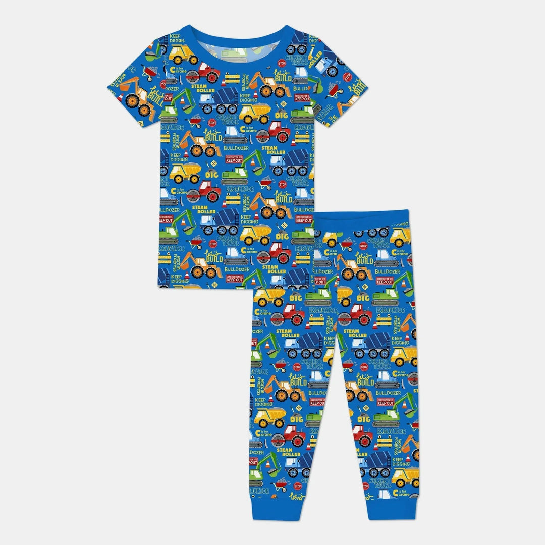 Build Your Own World Two Piece Short Sleeve Pajama Set , Build Your Own World Two Piece Short Sleeve Pajama Set - 12-18M / Blue / Yellow