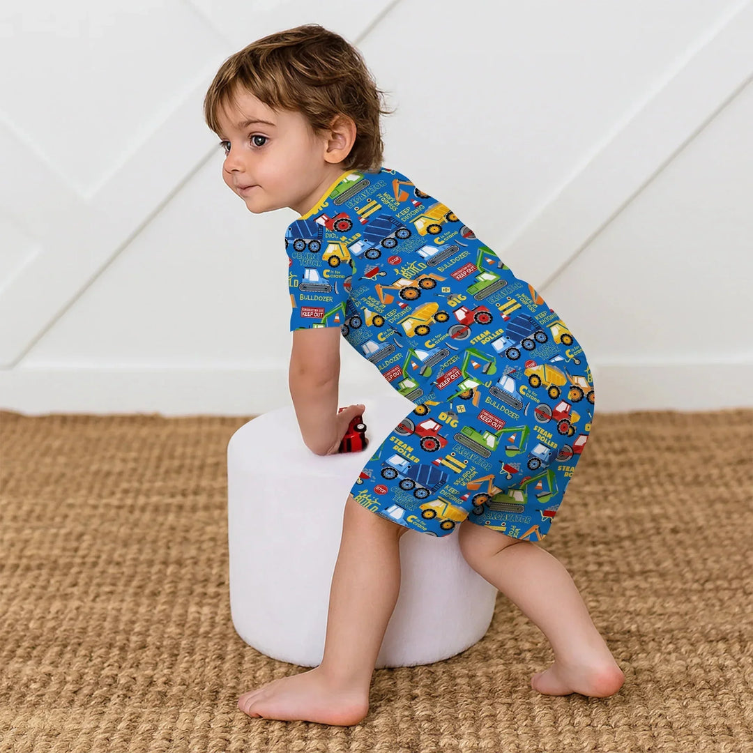 Build Your Own World Two Piece Short Sleeve Shorts Pajama Set , Build Your Own World Two Piece Short Sleeve Shorts Pajama Set - 12-18M / Yellow / Yellow