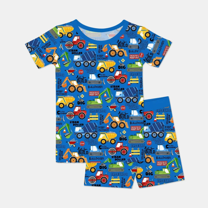 Build Your Own World Two Piece Short Sleeve Shorts Pajama Set , Build Your Own World Two Piece Short Sleeve Shorts Pajama Set - 12-18M / Blue / Black