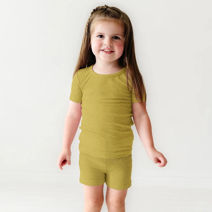Buttercup Ribbed Two Piece Short Sleeve Shorts Pajama Set , Buttercup Ribbed Two Piece Short Sleeve Shorts Pajama Set - 12-18M