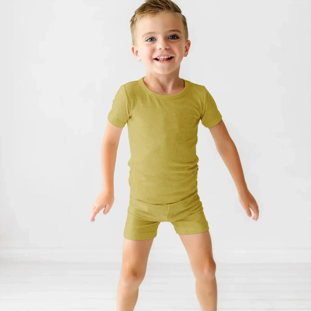 Buttercup Ribbed Two Piece Short Sleeve Shorts Pajama Set , Buttercup Ribbed Two Piece Short Sleeve Shorts Pajama Set - 12-18M