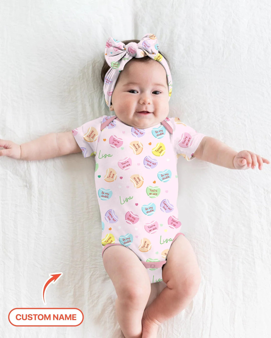 Custom Name Tennis Candy Hearts Bamboo Bodysuit