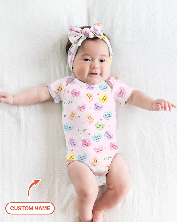 Custom Name Tennis Candy Hearts Bamboo Bodysuit