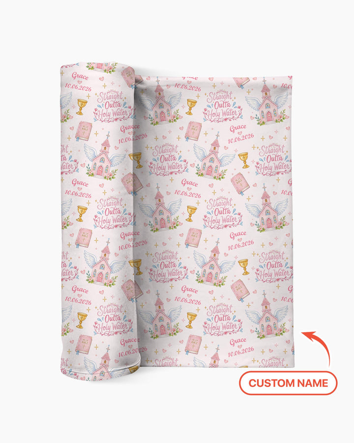 Custom Name Baptism Christening Straight Outta Holy Water Swaddle Blanket