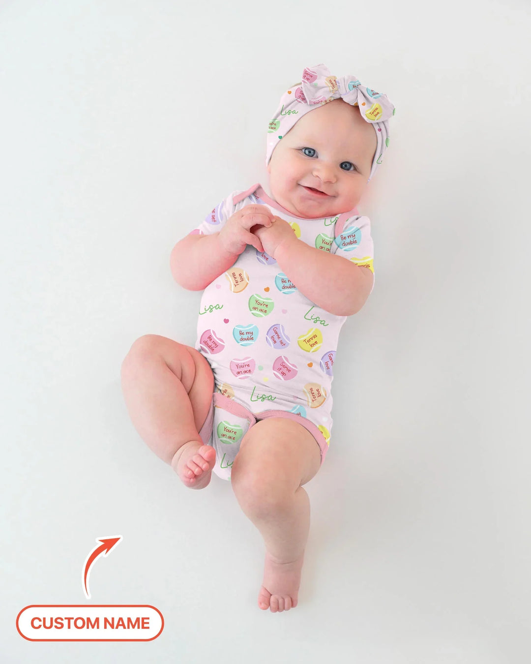 Custom Name Tennis Candy Hearts Bamboo Bodysuit