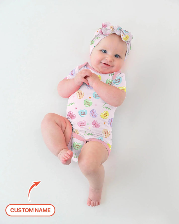 Custom Name Tennis Candy Hearts Bamboo Bodysuit