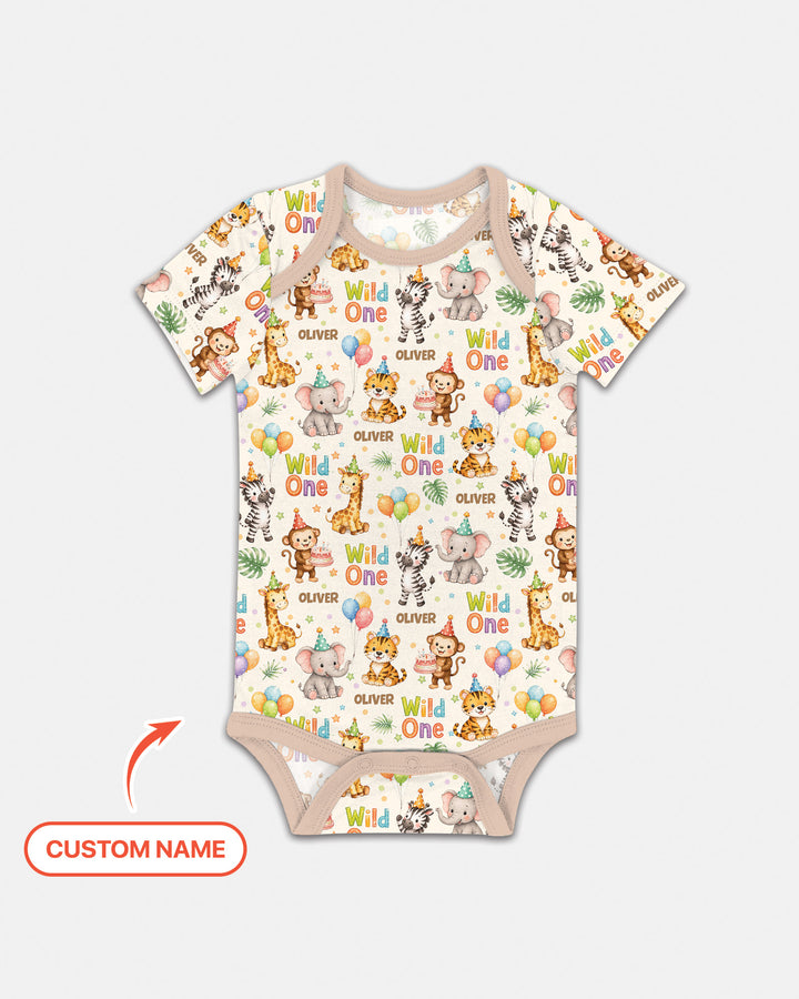 Custom Name 1st Birthday Wild One Bamboo Bodysuit