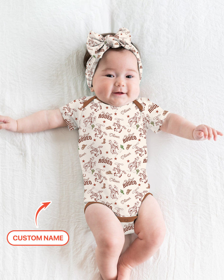 Custom Name First Rodeo Family Matching Bamboo Bodysuit
