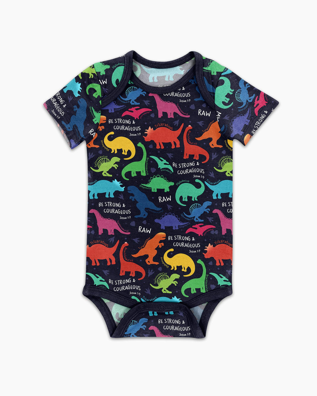 Be Strong and Courageous Dinosaur Christian Bamboo Bodysuit