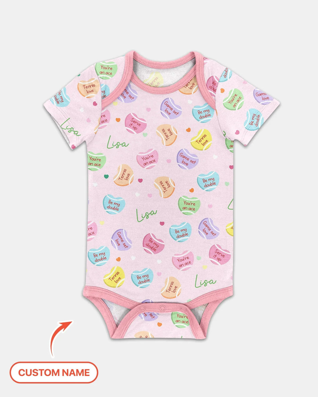 Custom Name Tennis Candy Hearts Bamboo Bodysuit