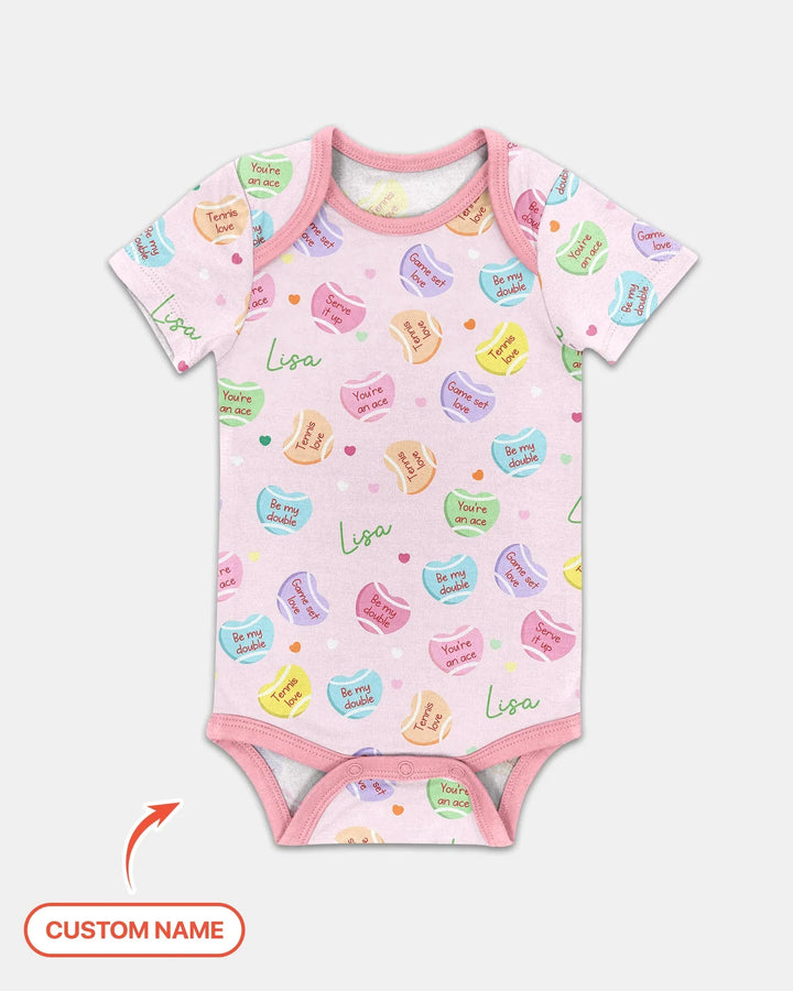 Custom Name Tennis Candy Hearts Bamboo Bodysuit