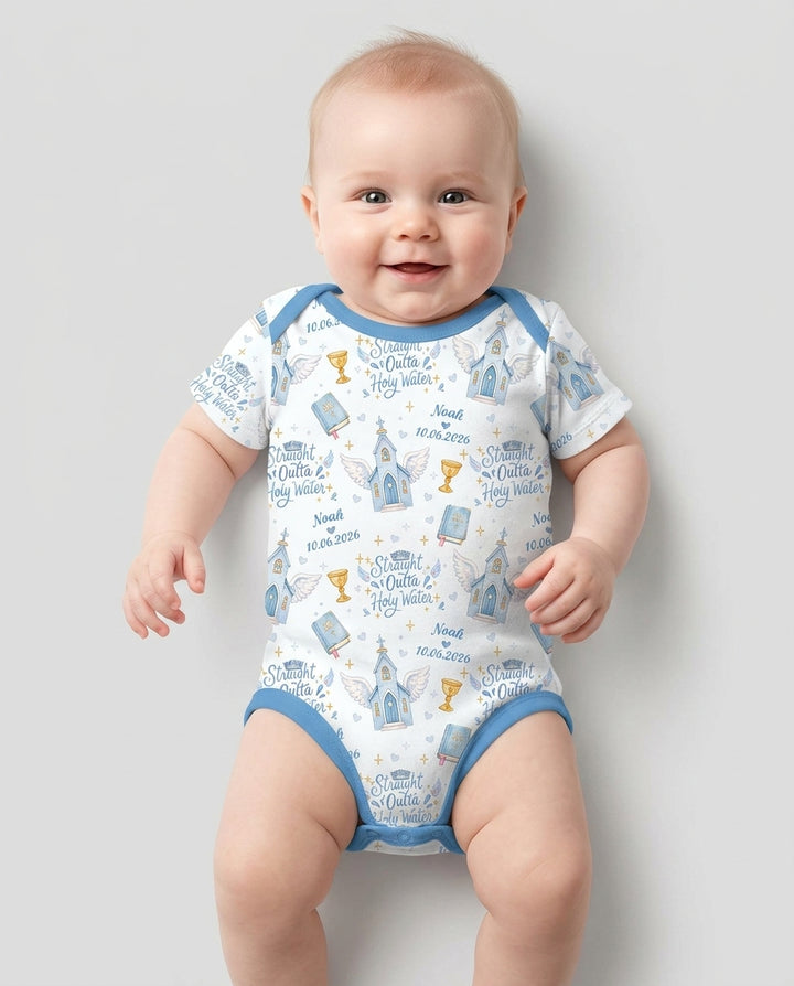 Custom Name Baptism Christening Straight Outta Holy Water Bamboo Bodysuit
