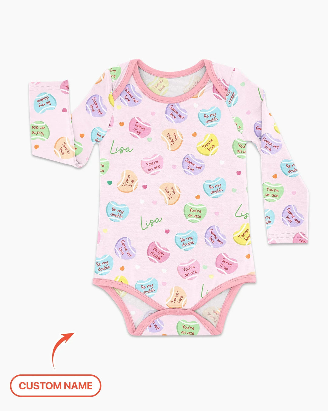Custom Name Tennis Candy Hearts Bamboo Bodysuit