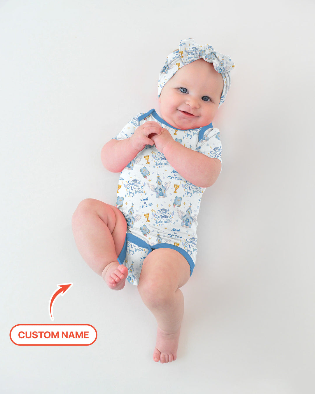 Custom Name Baptism Christening Straight Outta Holy Water Bamboo Bodysuit