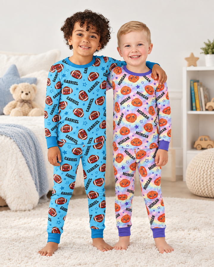 Personalized Sports Dumpling Custom Name Bamboo Two Piece Long Sleeve Pajama Set