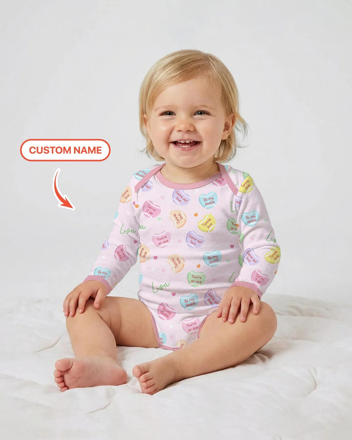 Custom Name Tennis Candy Hearts Bamboo Bodysuit