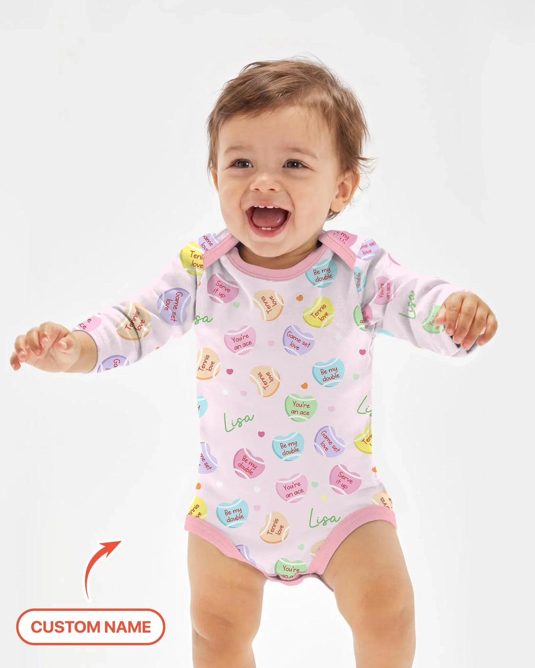 Custom Name Tennis Candy Hearts Bamboo Bodysuit