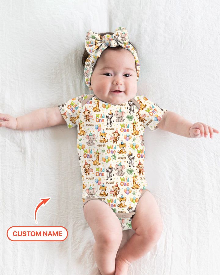 Custom Name 1st Birthday Wild One Bamboo Bodysuit