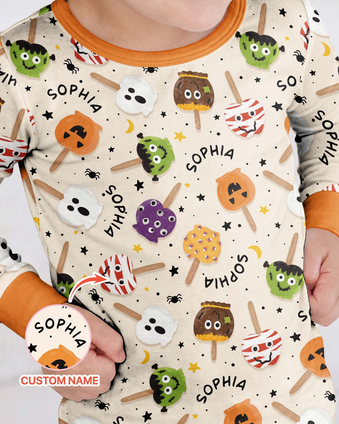 Custom Name Halloween Treats Bamboo Two Piece Long Sleeve Pajama Set