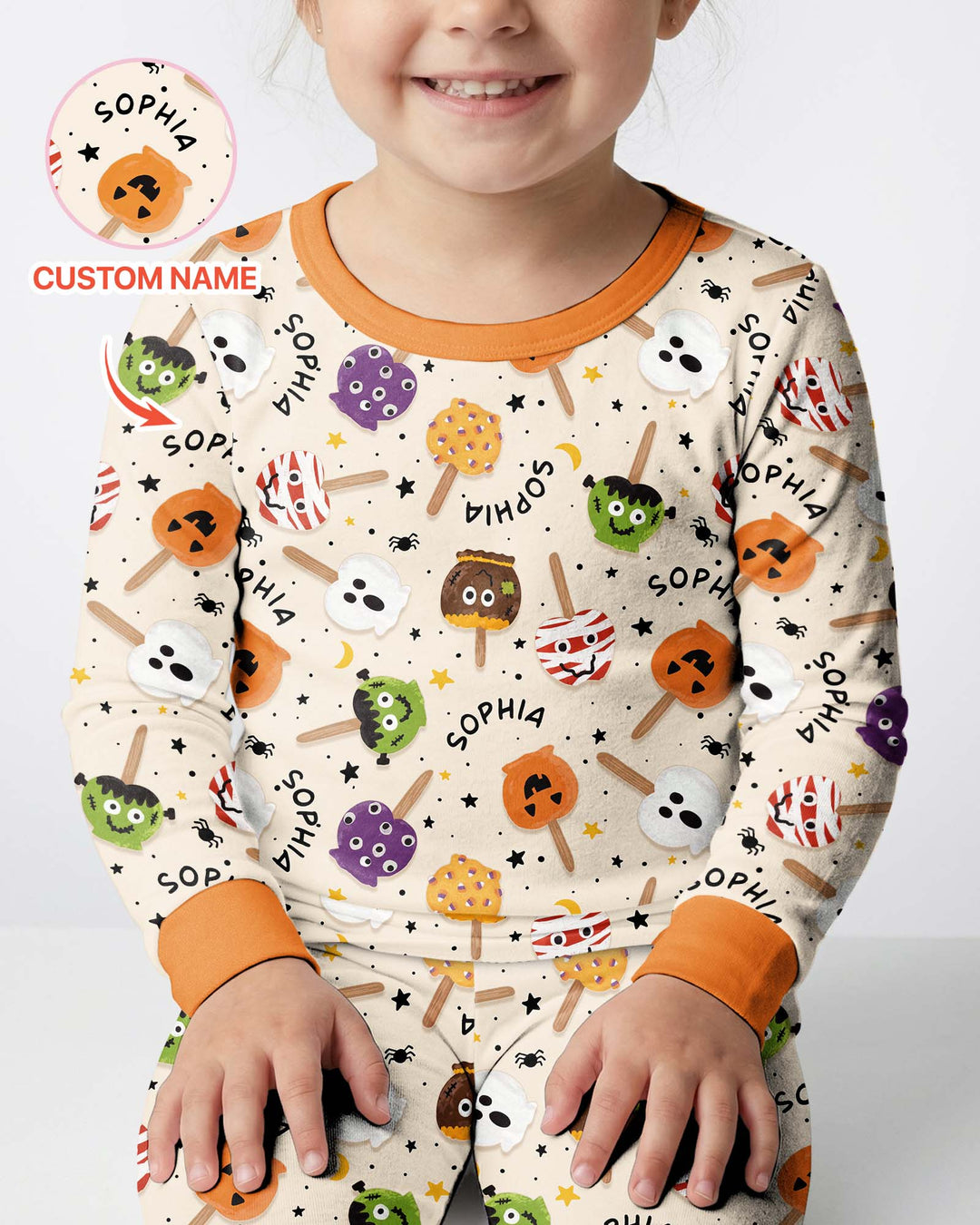 Custom Name Halloween Treats Bamboo Two Piece Long Sleeve Pajama Set