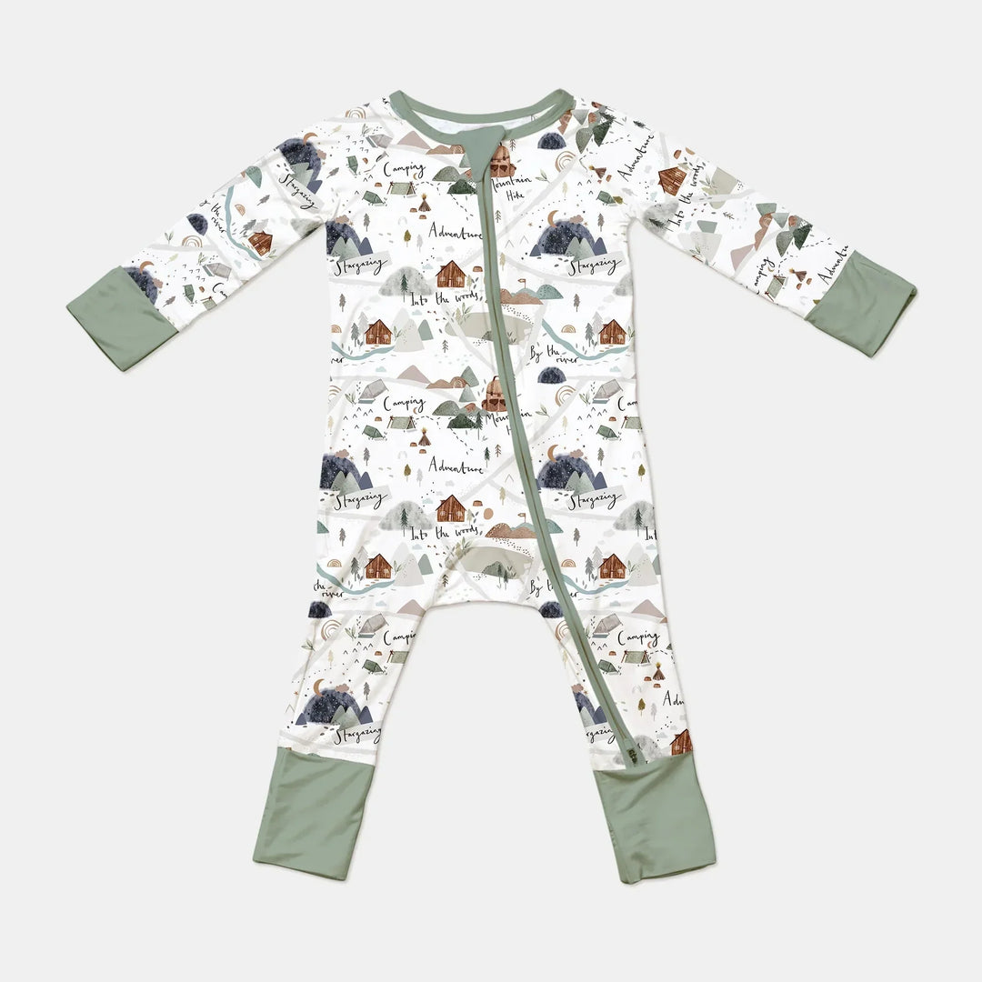 Camping Route Map Convertible Zippered Romper , Camping Route Map Convertible Zippered Romper - 0-3M