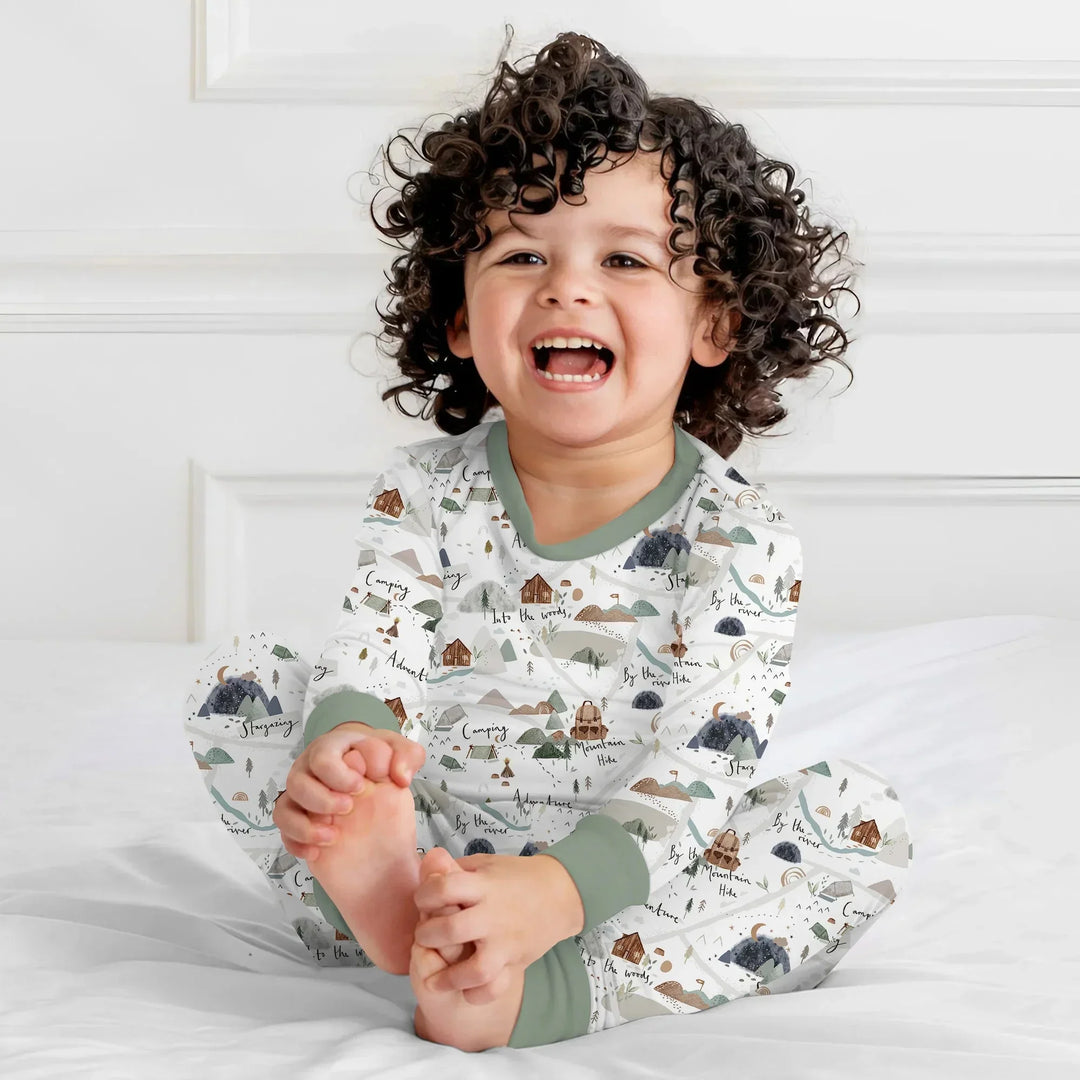 Camping Route Map Two Piece Long Sleeve Pajama Set , Camping Route Map Two Piece Long Sleeve Pajama Set - 12-18M
