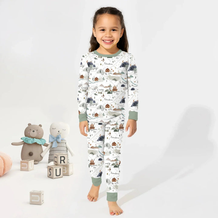 Camping Route Map Two Piece Long Sleeve Pajama Set , Camping Route Map Two Piece Long Sleeve Pajama Set - 12-18M