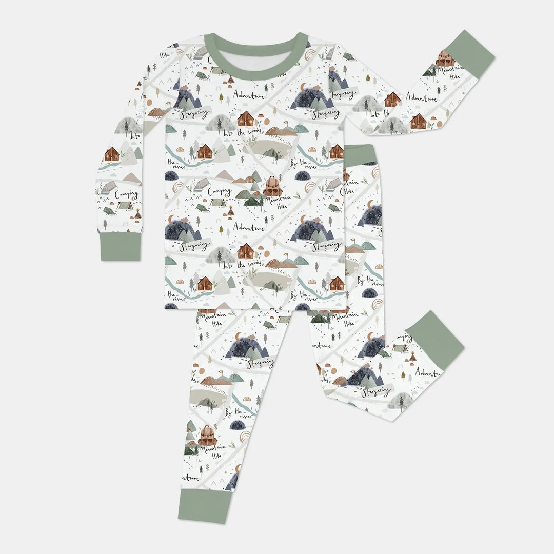 Camping Route Map Two Piece Long Sleeve Pajama Set , Camping Route Map Two Piece Long Sleeve Pajama Set - 12-18M