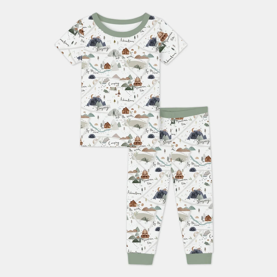 Camping Route Map Two Piece Short Sleeve Pajama Set , Camping Route Map Two Piece Short Sleeve Pajama Set - 12-18M