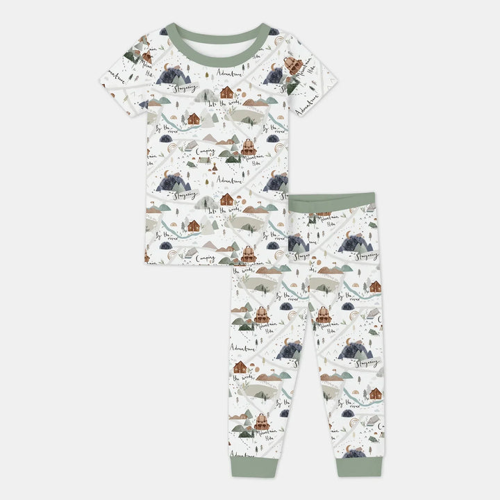 Camping Route Map Two Piece Short Sleeve Pajama Set , Camping Route Map Two Piece Short Sleeve Pajama Set - 12-18M