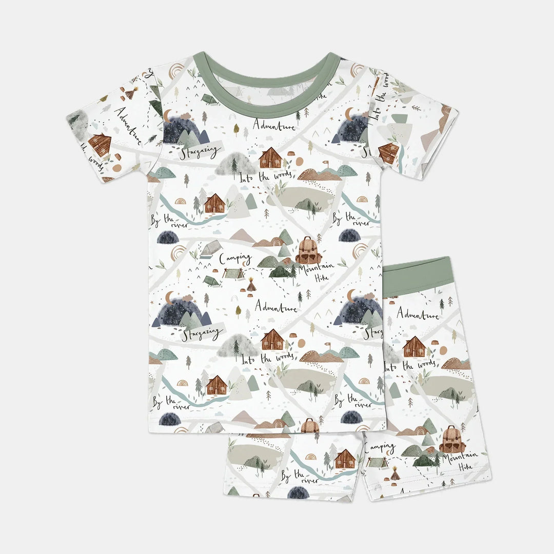 Camping Route Map Two Piece Short Sleeve Shorts Pajama Set , Camping Route Map Two Piece Short Sleeve Shorts Pajama Set - 12-18M