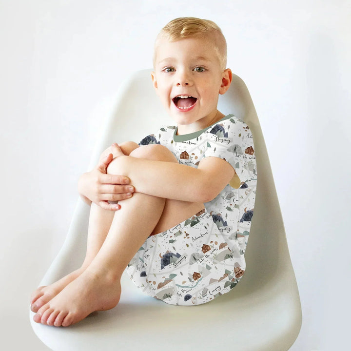Camping Route Map Two Piece Short Sleeve Shorts Pajama Set , Camping Route Map Two Piece Short Sleeve Shorts Pajama Set - 12-18M