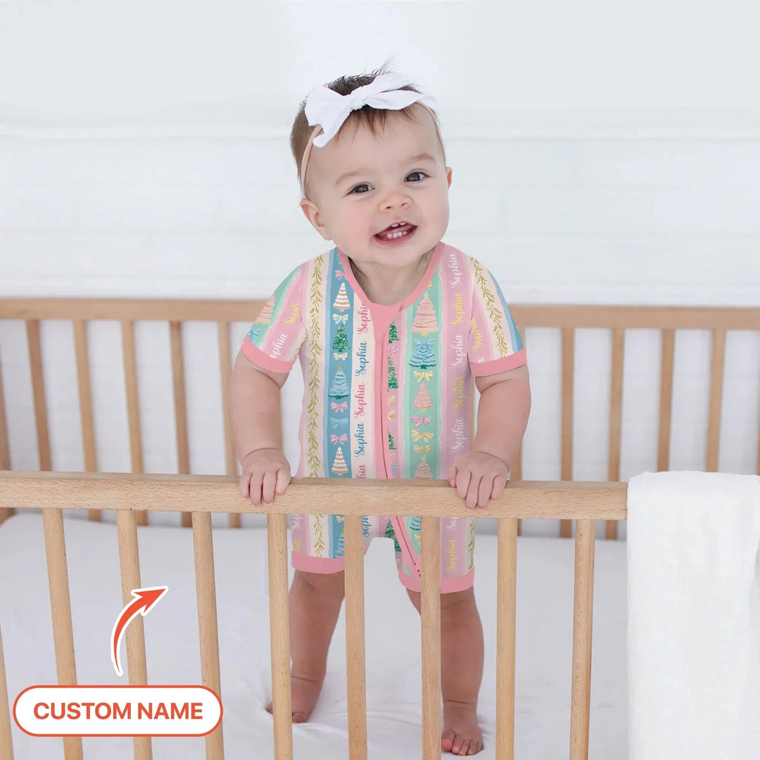 Candy Ribbon Christmas Custom Name Shorty Zippy , Candy Ribbon Christmas Custom Name Shorty Zippy - 0-3M
